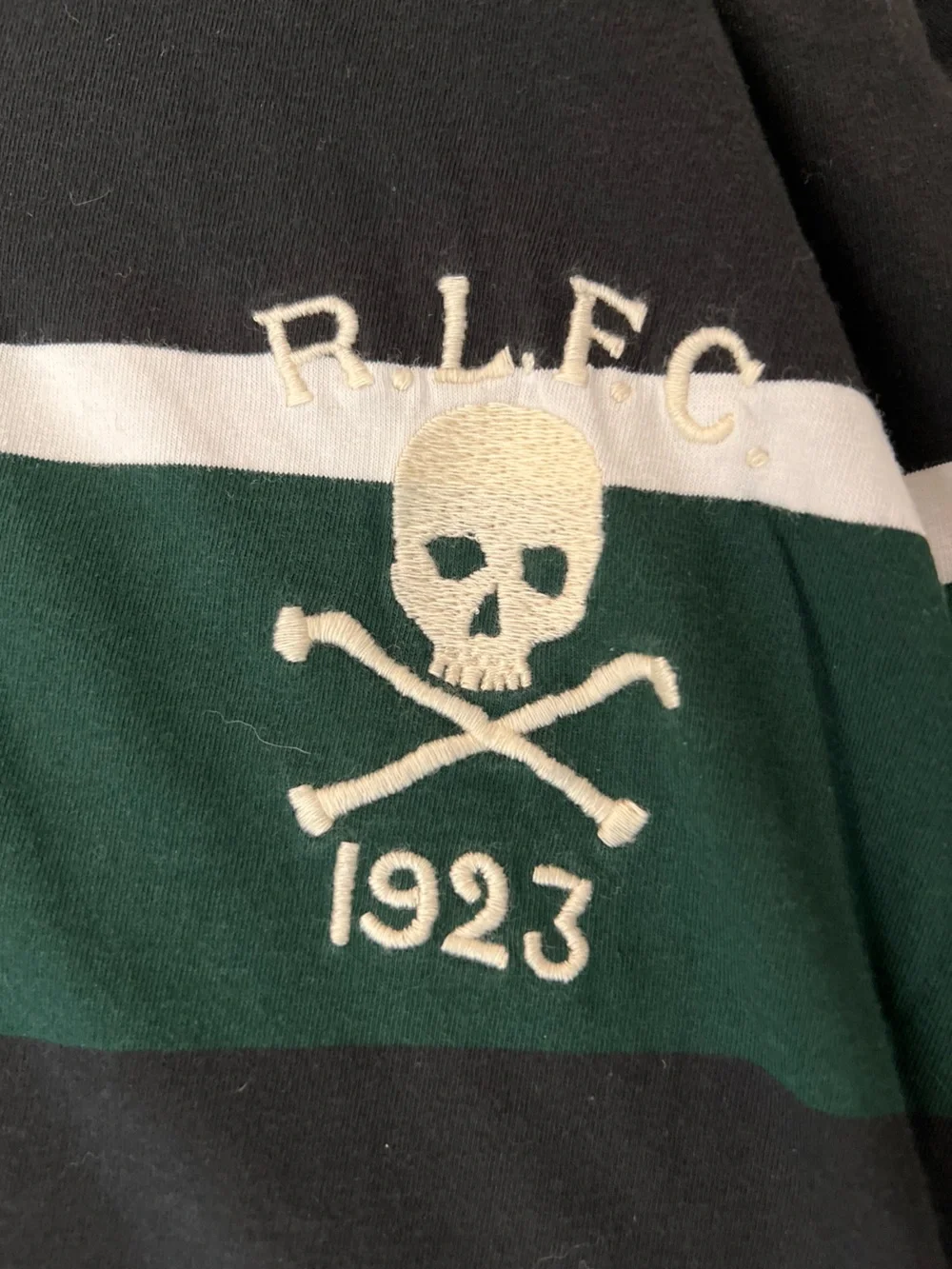 Polo Ralph Lauren Skull Rugby Hoodie Green Black Stripe Mens LT
